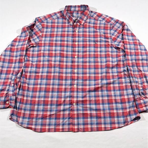 Vineyard Vines Shirt Mens Red On The Go OTG Nylon Button LS Performance Sz 2XL - Picture 2 of 11